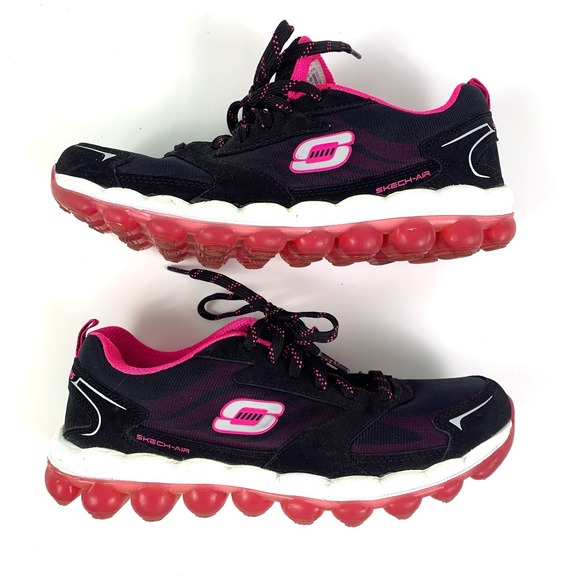 Sketchers Sketch-Air Running Shoes Womens Sz 7.5 Black Hot Pink Lace Up 11848 - Picture 6 of 16